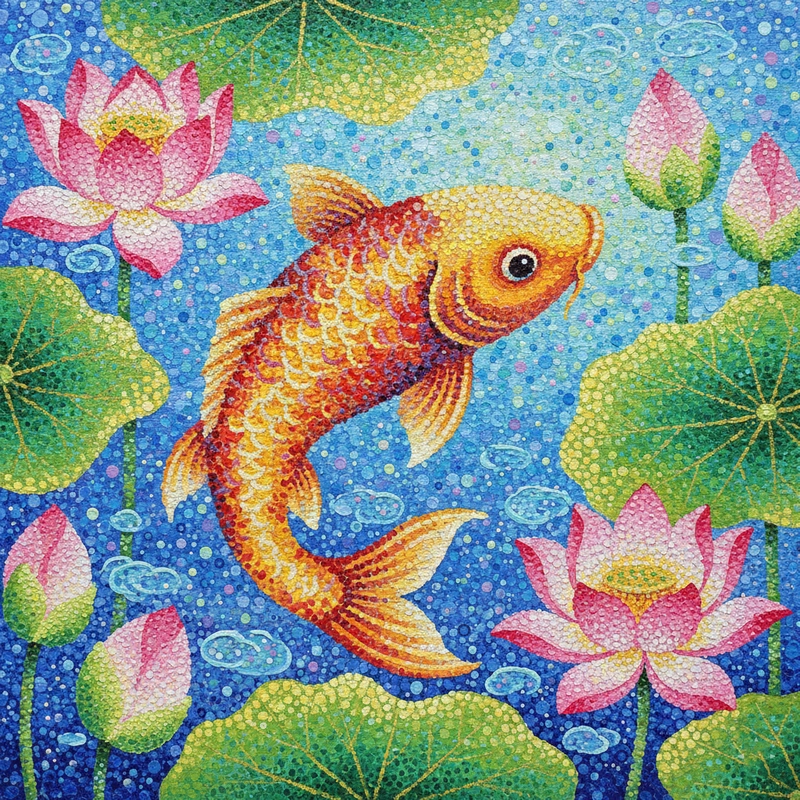 Tranh cá chép hoa sen phong cách Á Đông