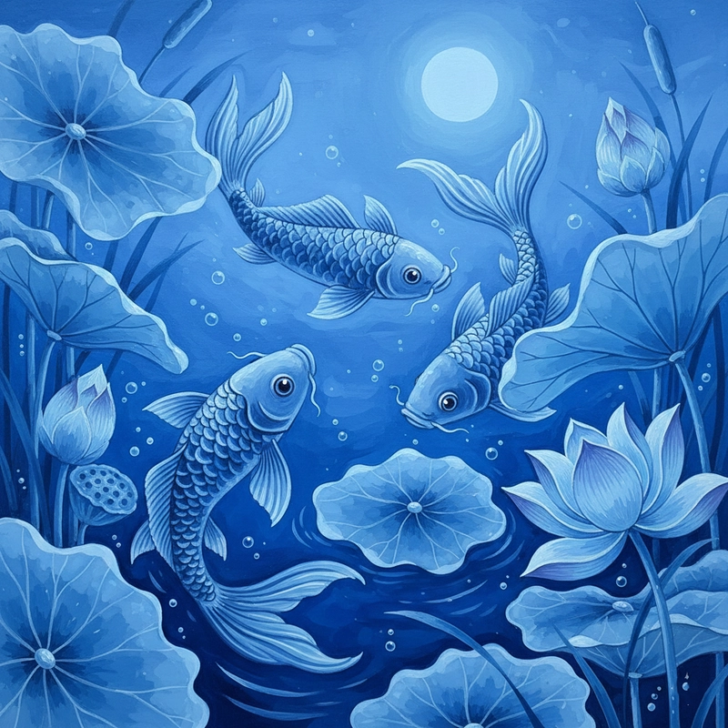 Tranh cá chép hoa sen thanh tịnh