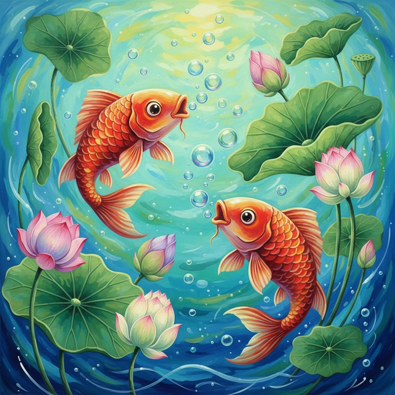 Tranh cá chép hoa sen tinh giản