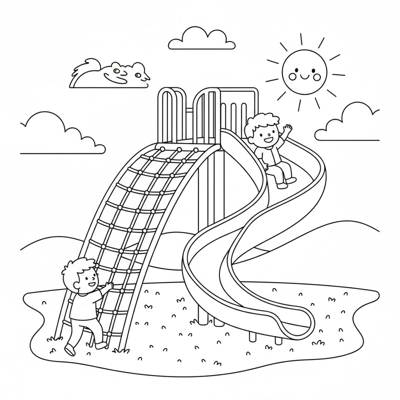 Tranh cầu trượt cho bé rèn kỹ năng tô