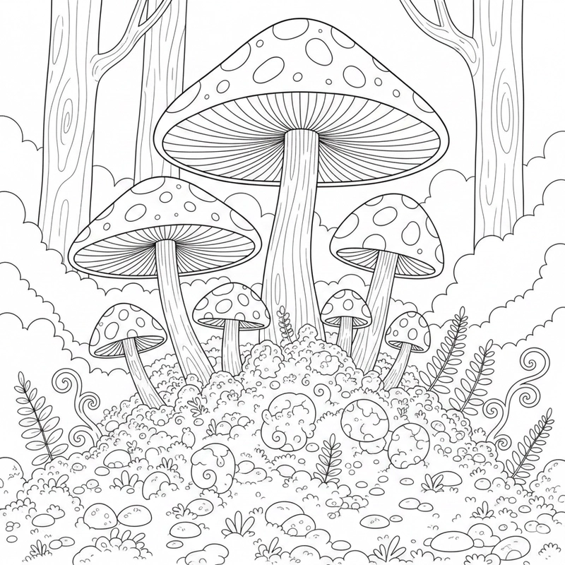 Tranh cây nấm đơn giản để tô