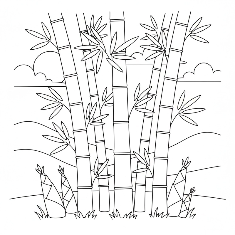 Tranh cây tre cho bé phối màu tự do