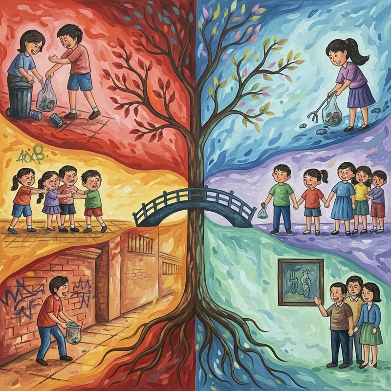 Tranh chủ đề ứng xử văn minh nơi công cộng