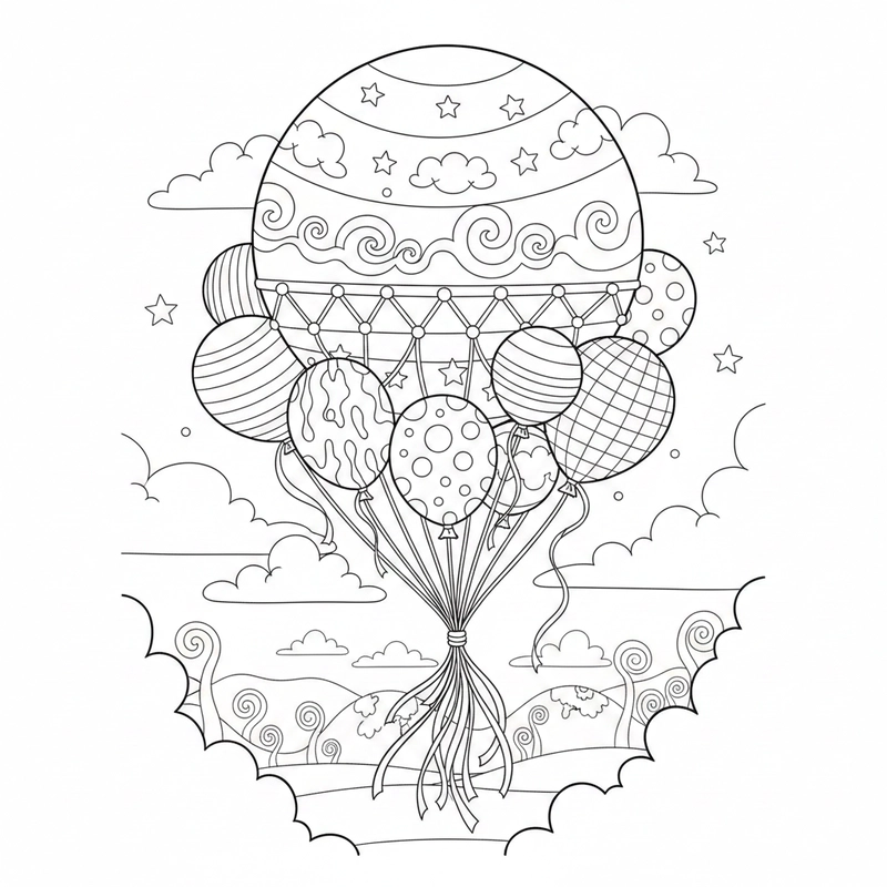 Tranh chùm bóng bay xinh xắn để bé tô