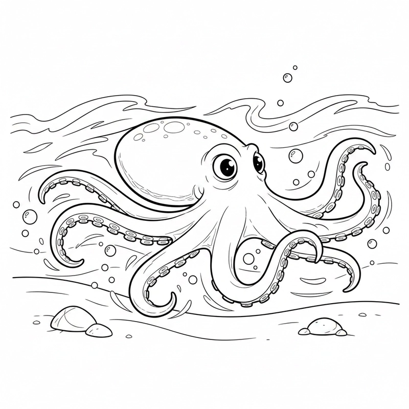 Tranh con bạch tuộc giúp bé rèn kỹ năng tô