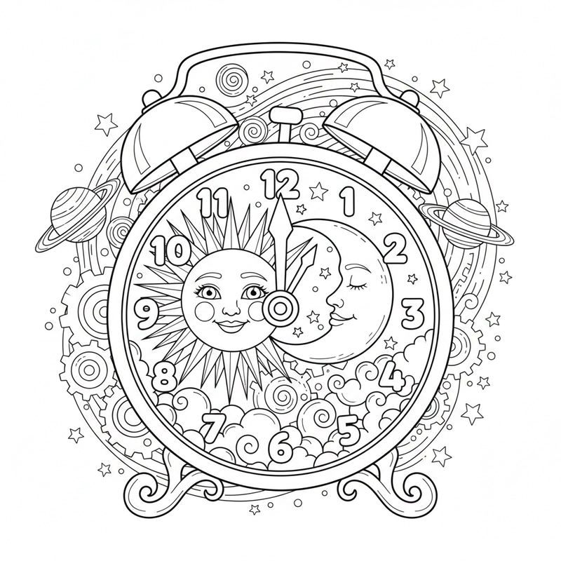 Tranh đồng hồ báo thức rõ nét dễ tô