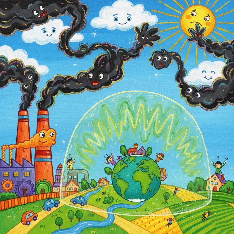 Tranh giảm thiểu hiệu ứng nhà kính đơn giản.