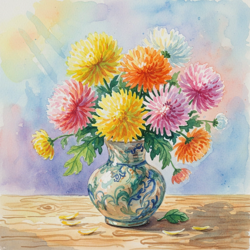 Tranh hoa cúc đại đoá phong thủy