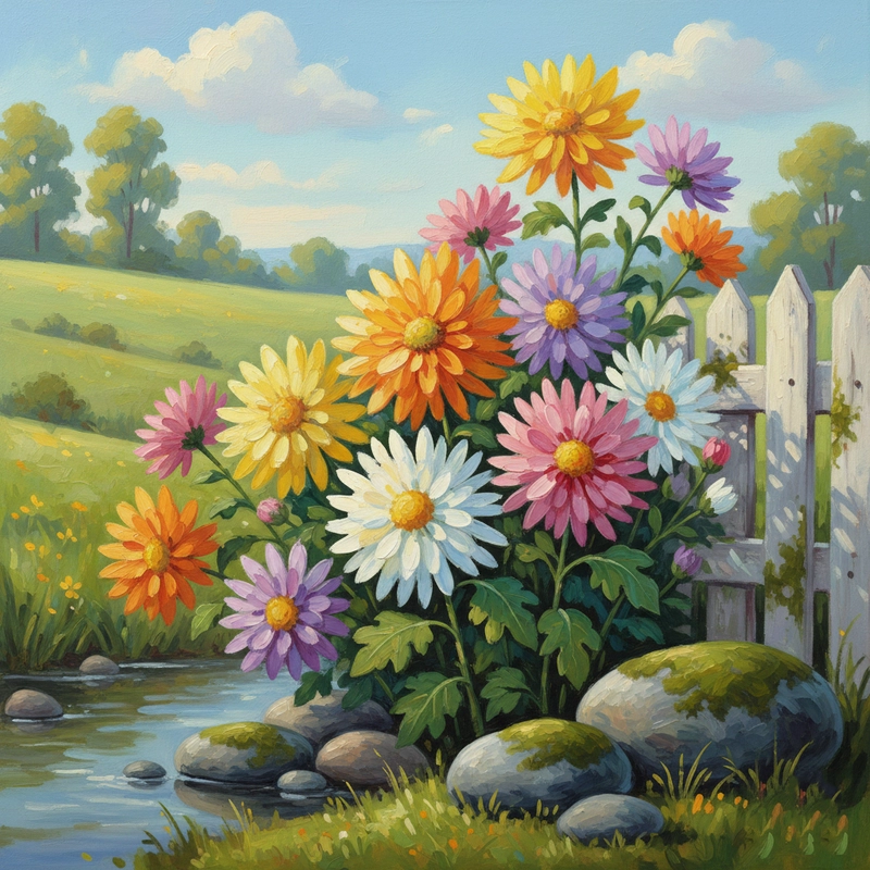 Tranh hoa cúc đại đoá sắc nắng