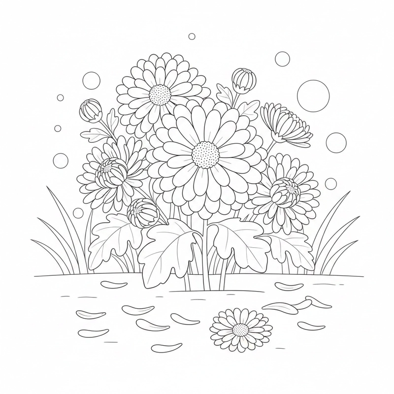 Tranh hoa cúc nét rõ cho bé tập tô