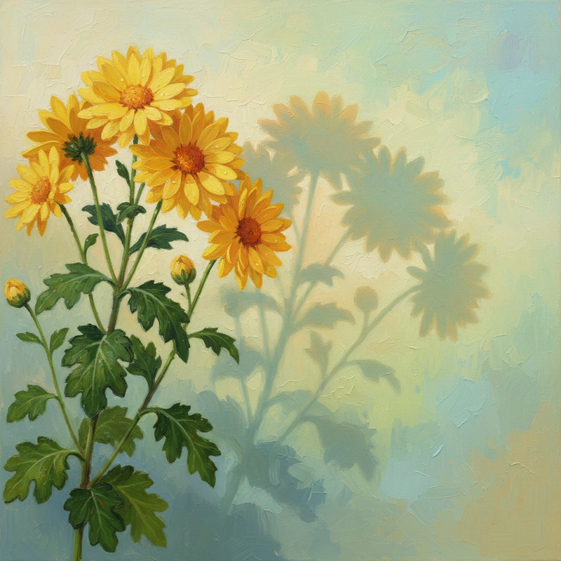 Tranh hoa cúc vàng phong cách hội họa