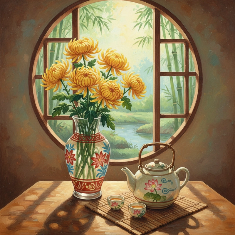 Tranh hoa cúc vàng sắc nắng