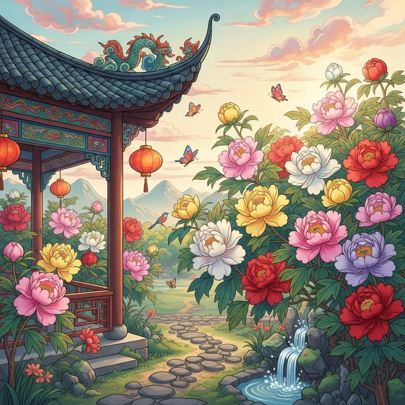 Tranh hoa mẫu đơn phong cách Á Đông