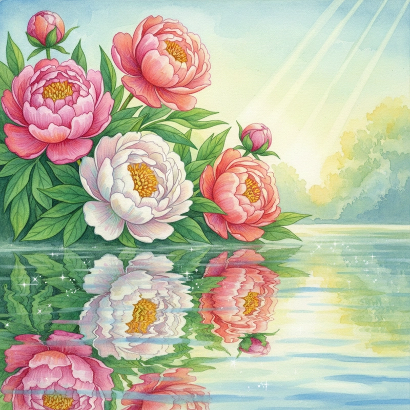 Tranh hoa mẫu đơn phong cách hội họa