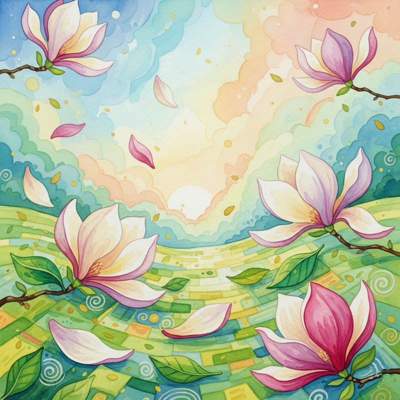 Tranh hoa mộc lan nhẹ nhàng