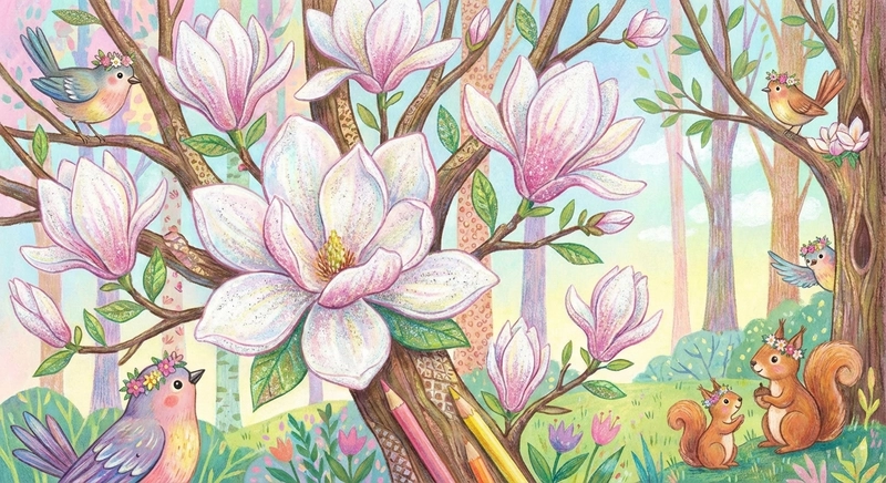 Tranh hoa mộc lan phong cách nhẹ