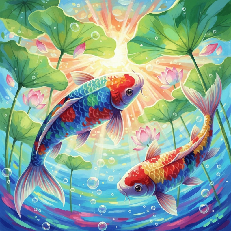 Tranh hoa sen cá chép nghệ thuật đẹp