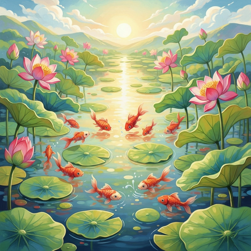 Tranh hoa sen cá chép tinh tế