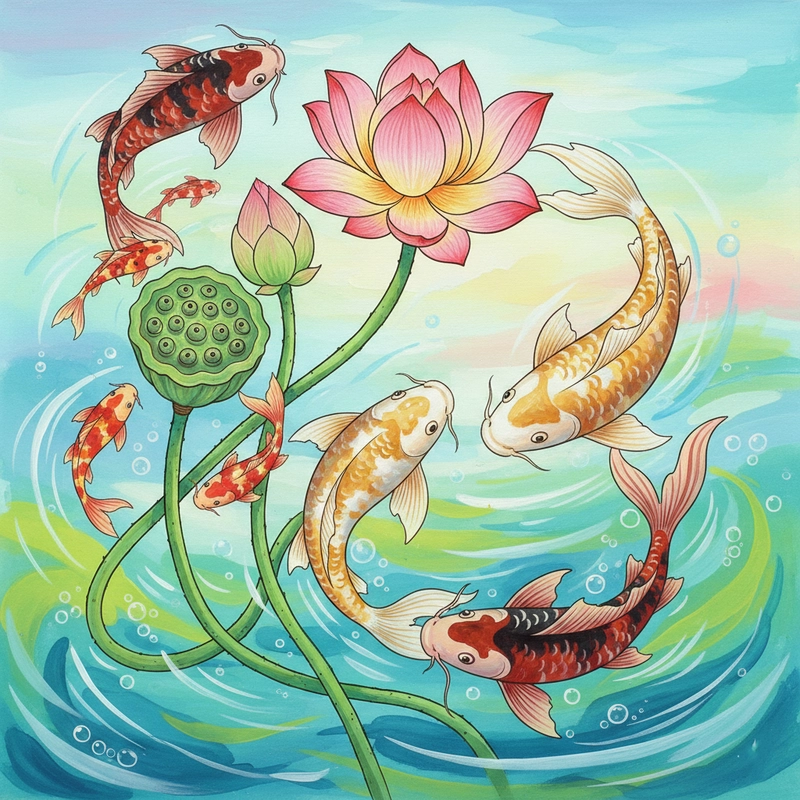 Tranh hoa sen cá chép truyền cảm hứng