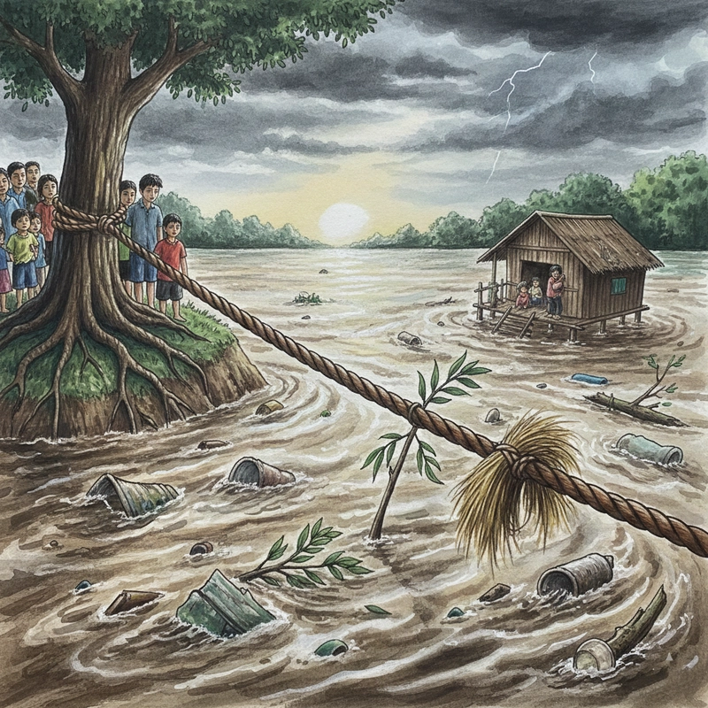 Tranh minh họa lũ lụt miền Bắc