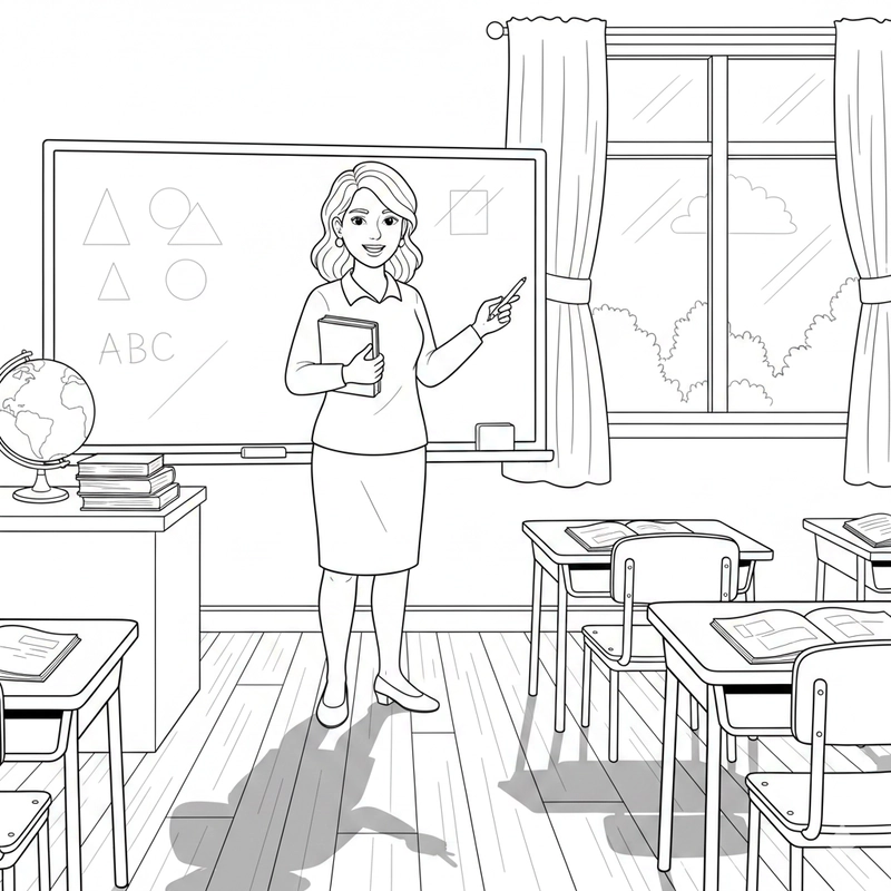 Tranh nghề giáo viên đáng yêu, dễ tô