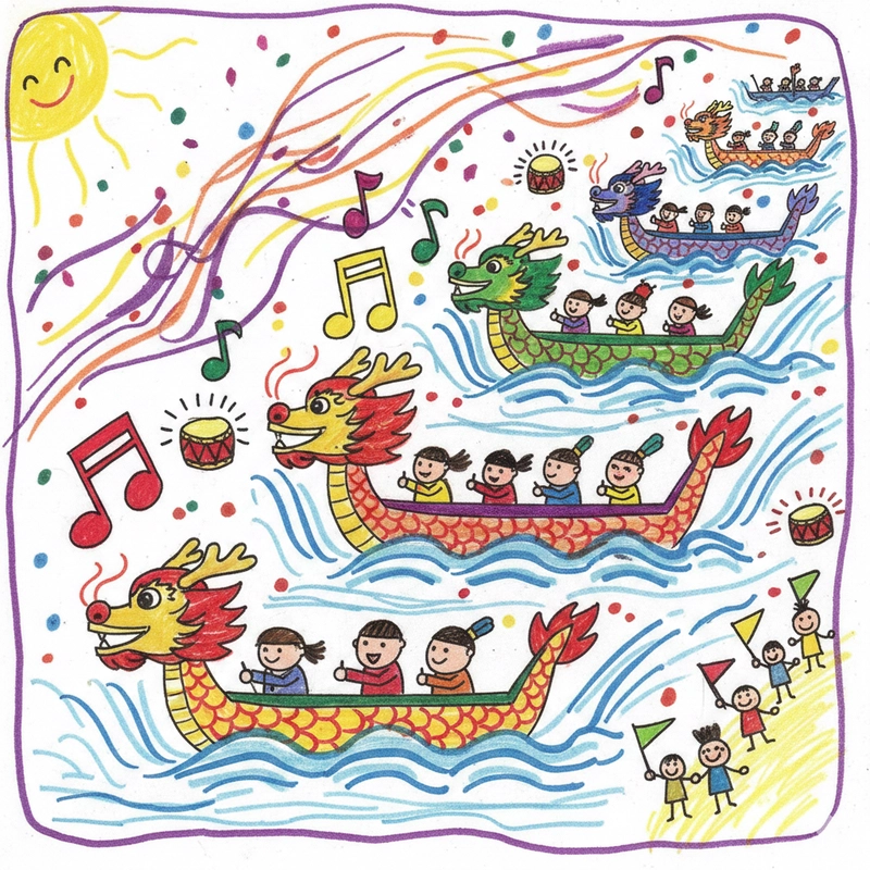 Tranh phác hoạ đoàn thuyền thi đấu trên sông