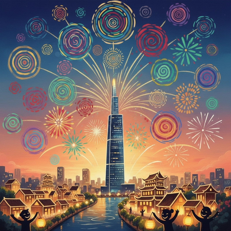 Tranh pháo hoa không gian Tết