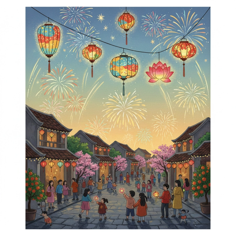 Tranh pháo hoa phong cách thiếu nhi