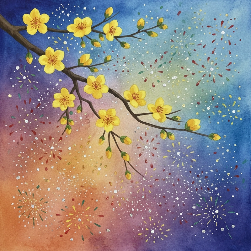 Tranh pháo hoa sắc xuân