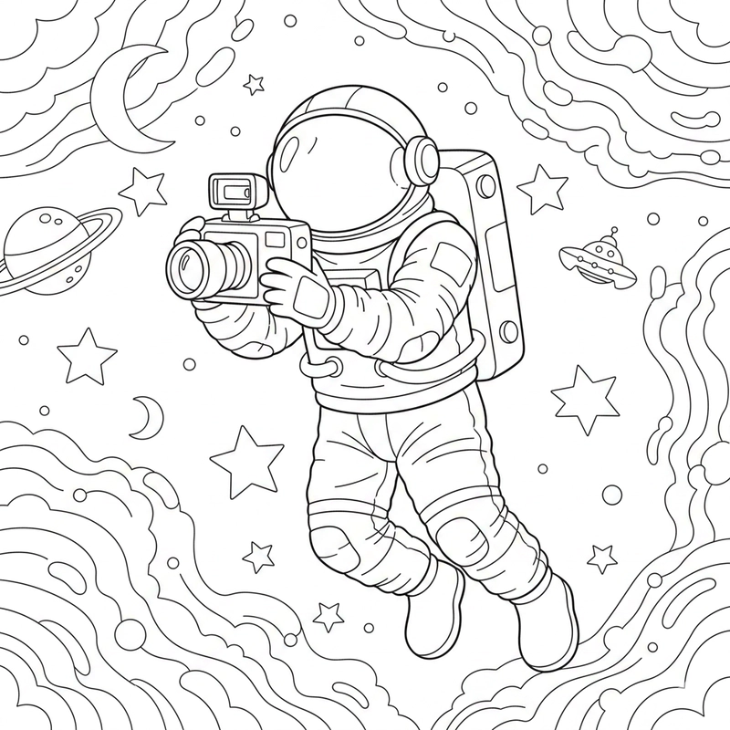 Tranh phi hành gia dễ tô với hình vui nhộn