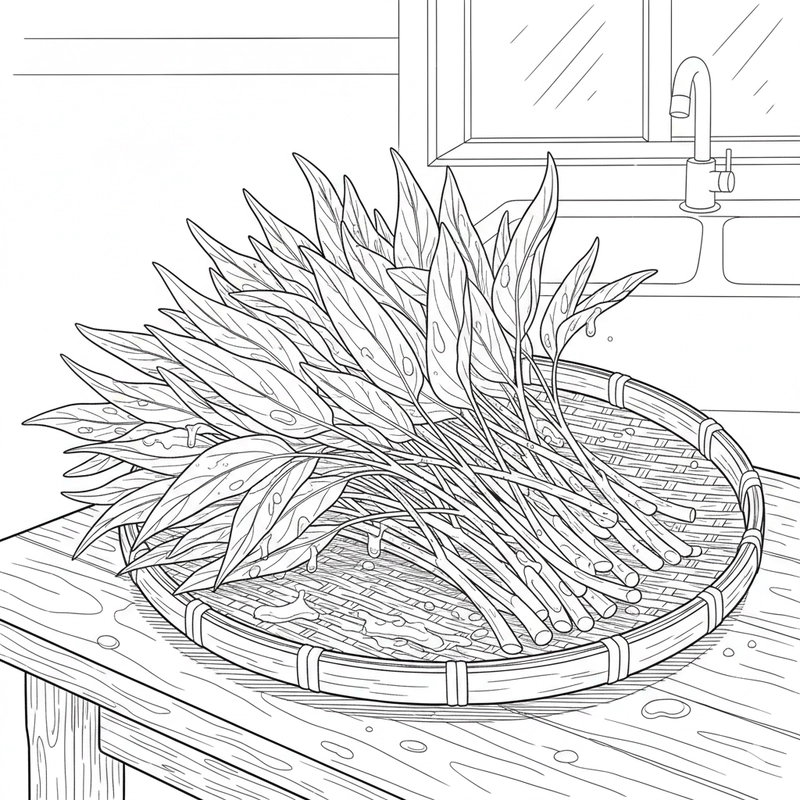 Tranh rau muống đơn giản cho bé tô