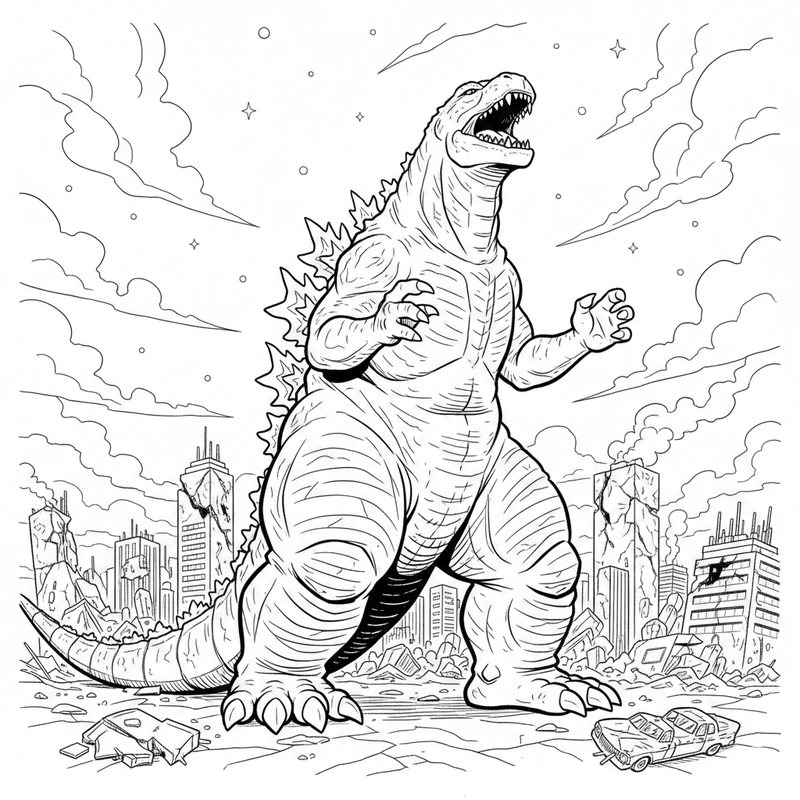 Tranh tô màu Godzilla đơn giản, dễ thực hiện
