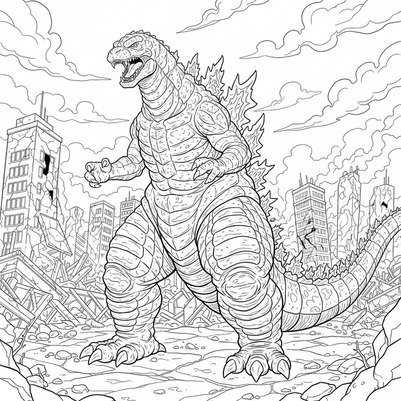 Tranh tô màu Godzilla dùng cho sinh hoạt tại nhà
