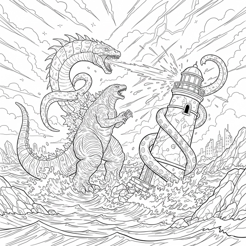 Tranh tô màu Godzilla giúp bé luyện phối sắc