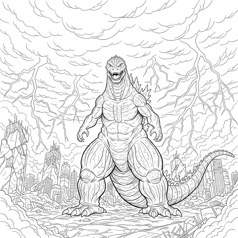 Tranh tô màu Godzilla mang phong cách hành động
