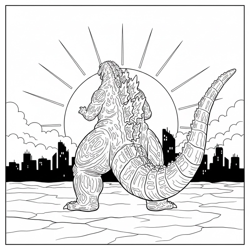 Tranh tô màu Godzilla phù hợp hoạt động thủ công