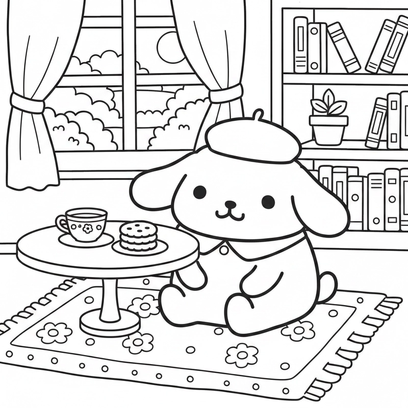 Tranh tô màu Pompompurin cute dễ tô