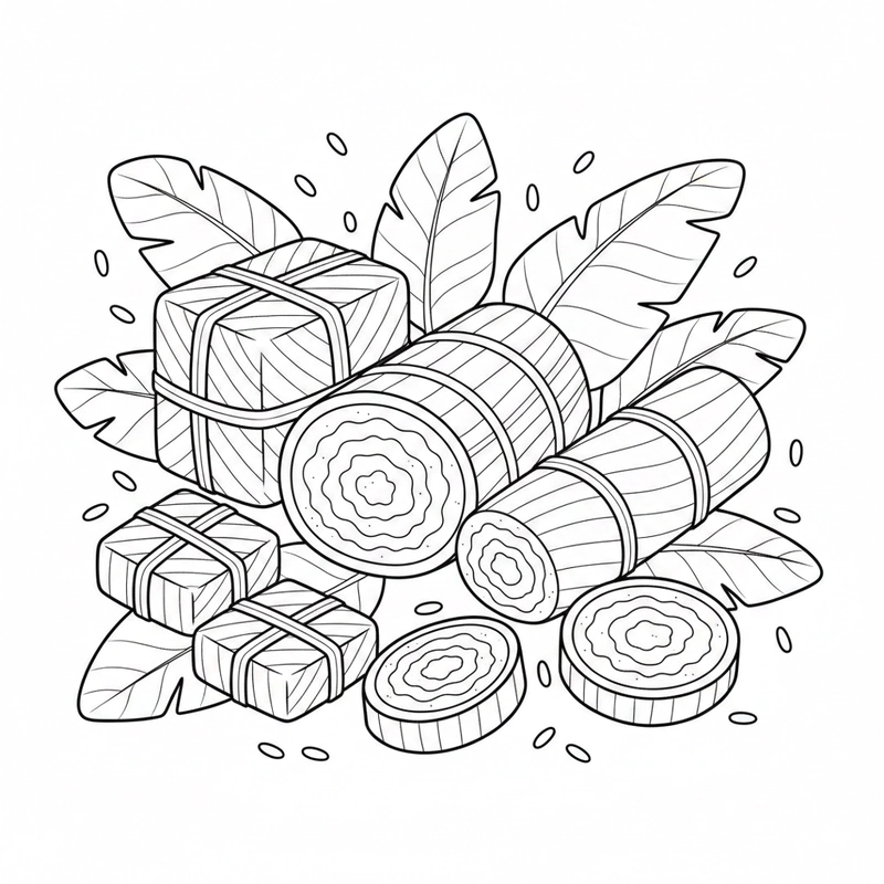 Tranh tô màu bánh chưng bánh tét Tết Việt