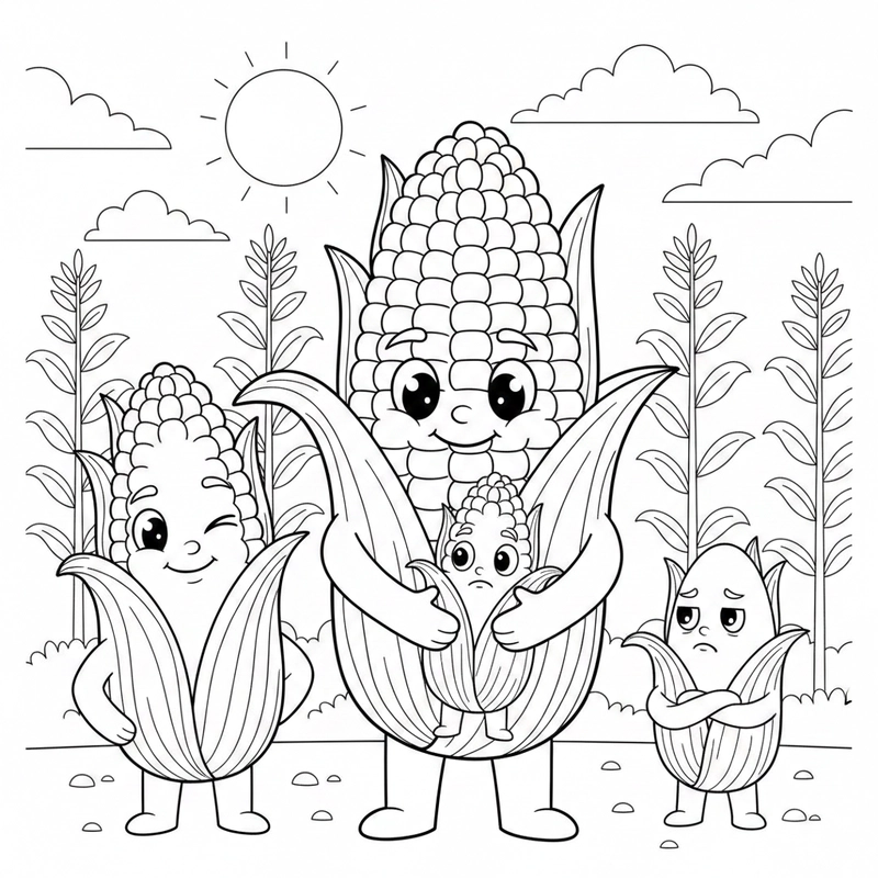Tranh tô màu bắp ngô đa dạng cho trẻ lựa chọn