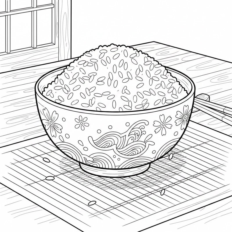 Tranh tô màu bát ăn cơm cho bé