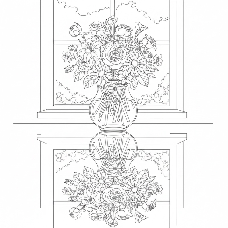 Tranh tô màu bình hoa giúp bé luyện phối sắc