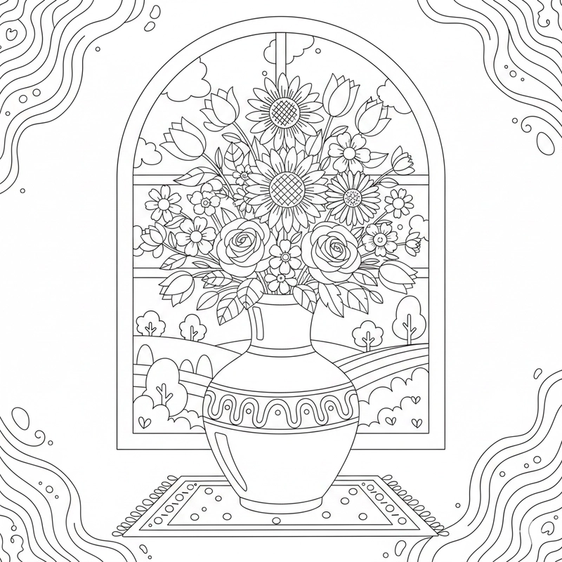 Tranh tô màu bình hoa giúp bé rèn sự tập trung