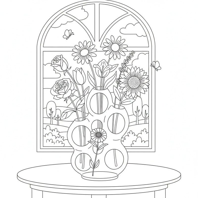 Tranh tô màu bình hoa mang cảm giác thư giãn