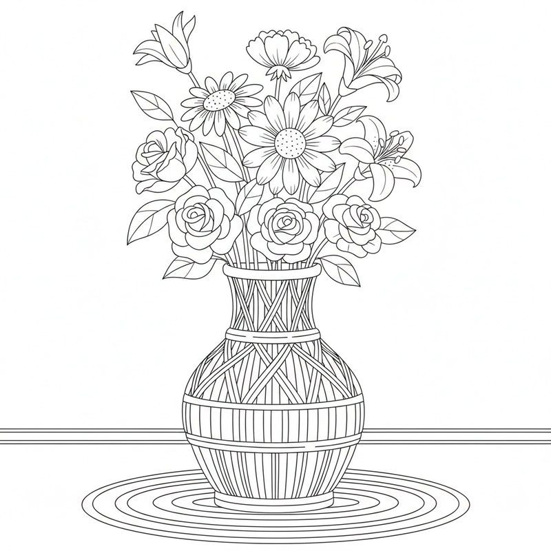 Tranh tô màu bình hoa nhẹ nhàng, dễ in