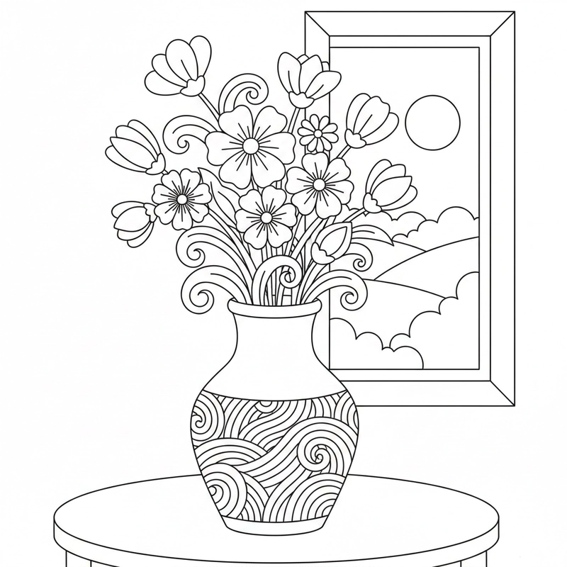 Tranh tô màu bình hoa phù hợp hoạt động thủ công