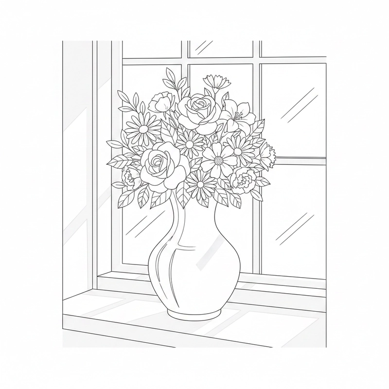 Tranh tô màu bình hoa tạo cảm hứng nghệ thuật