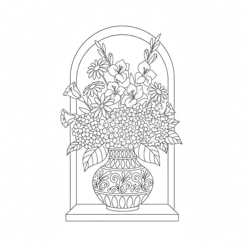 Tranh tô màu bình hoa tạo không gian sáng tạo