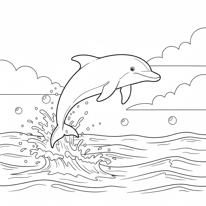 Tranh tô màu cá heo phong cách đơn giản