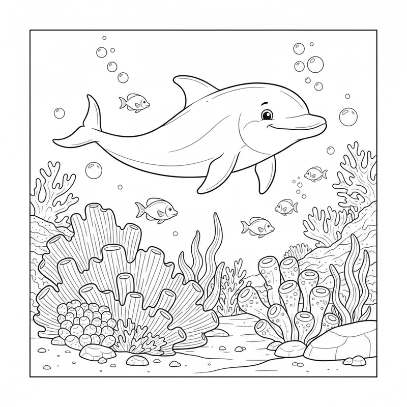 Tranh tô màu cá heo phù hợp trẻ nhỏ