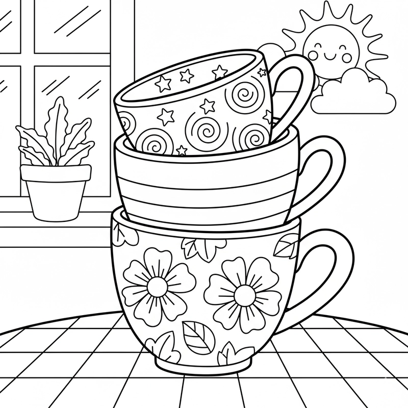 Tranh tô màu cái cốc nhiều kiểu dáng